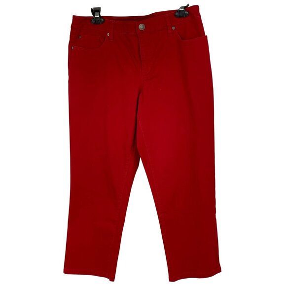 Style & Co Red Capri Size 8 Crop Stretch Jeans 8831 Cuffable Twill - Picture 1 of 8
